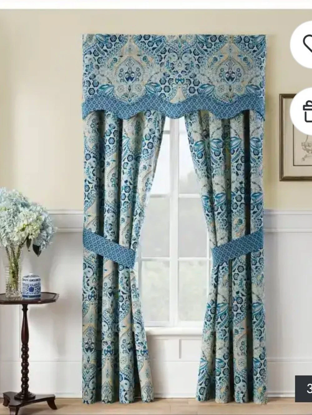 Waverly Moonlit Shadows Wave Valances Blue Medallion Floral Paisley 52x18